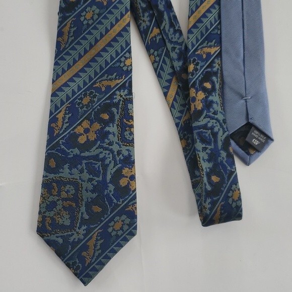 CF DENIM SILK HANDMADE TIE BLUE BROWN - Picture 2 of 6